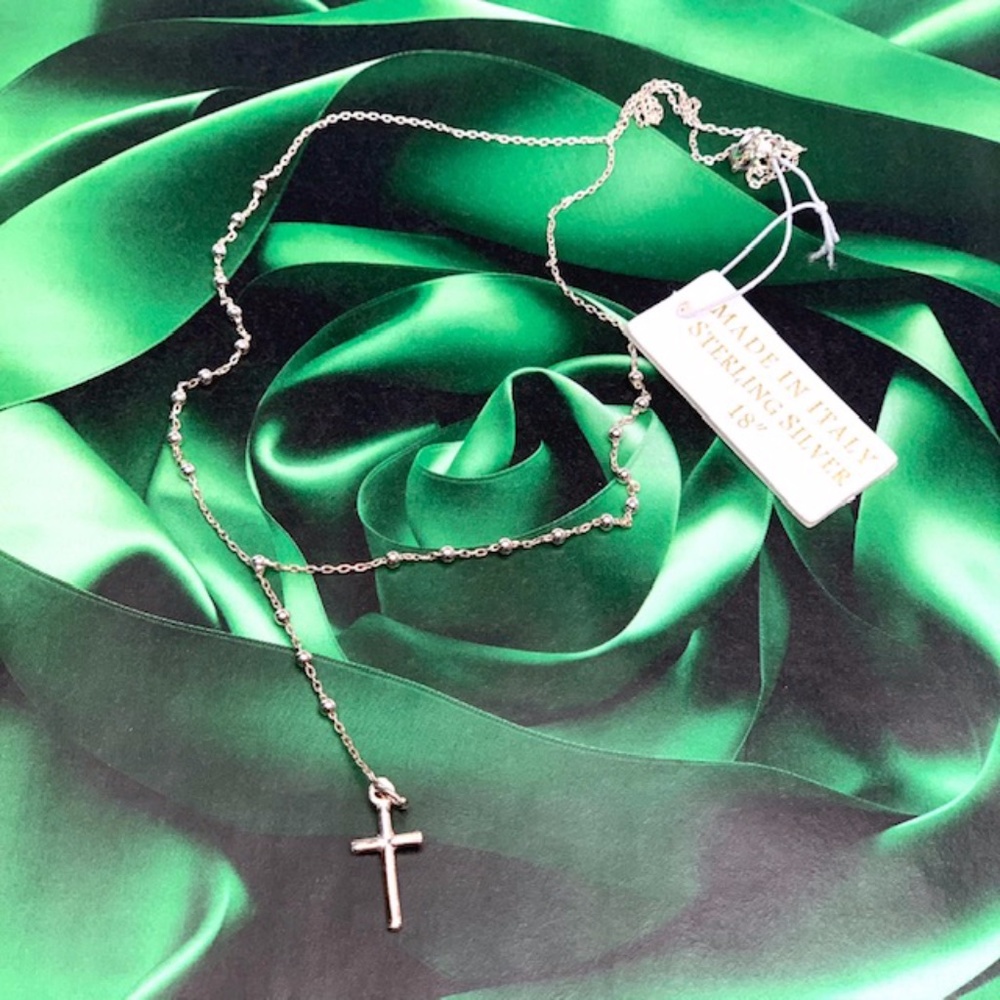 925 STERLING SILVER CROSS LONG Y-NECKLACE ITALY